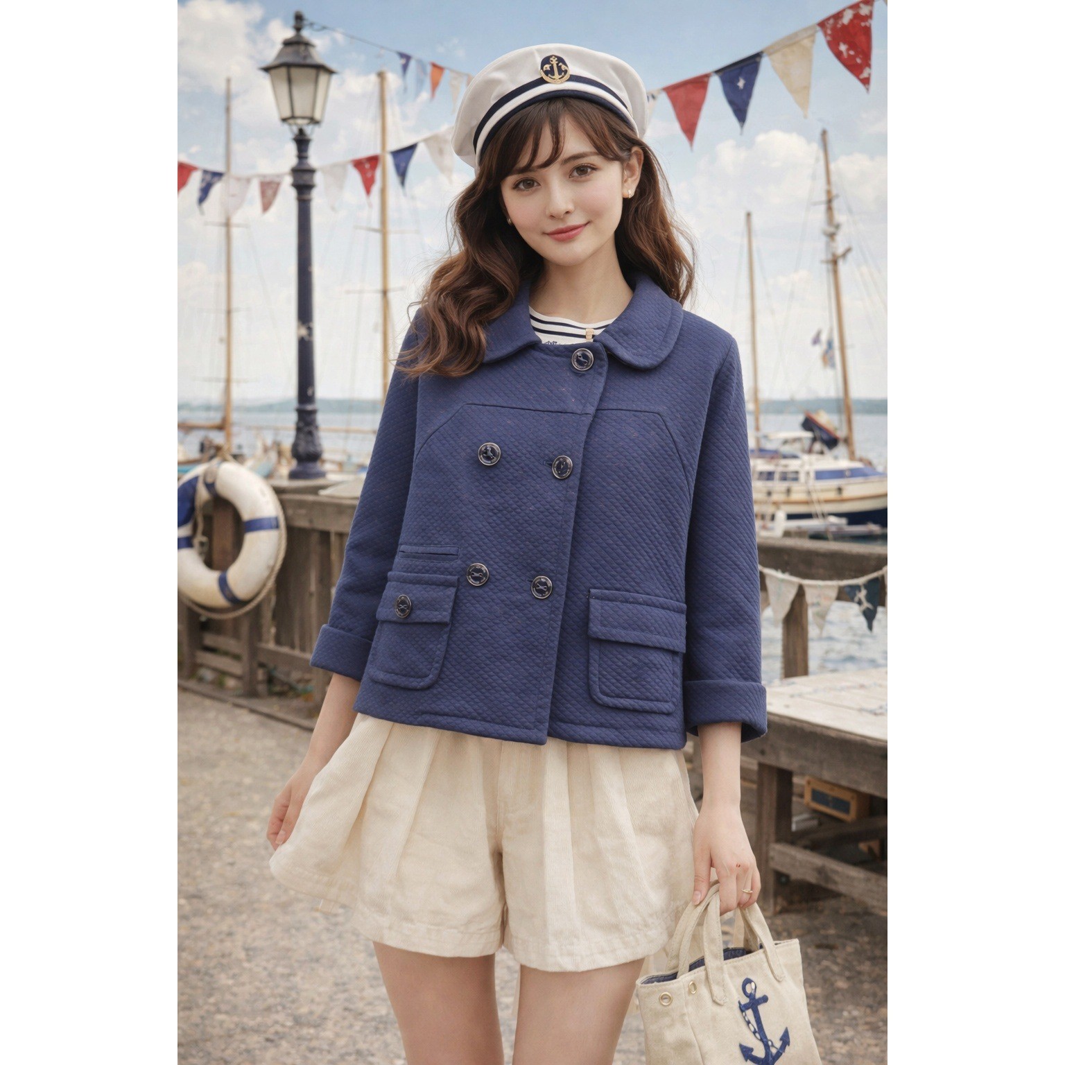 Vtg Twee Juicy Couture Nautical Jacket Double Breasted Quilted Size M Navy Vaca