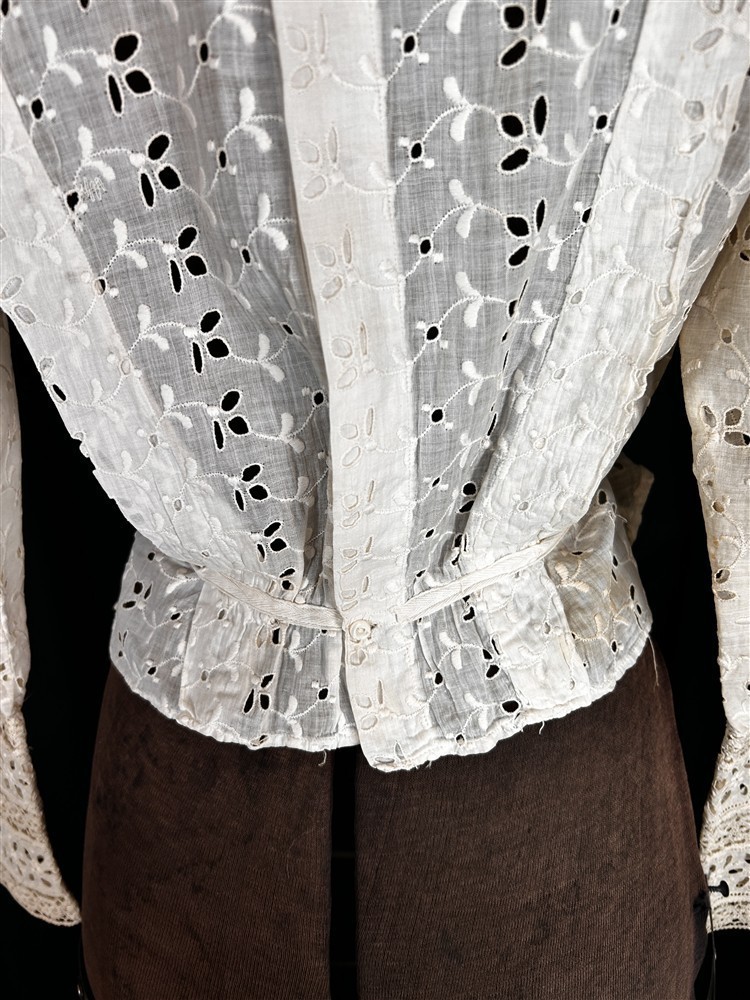 antique blouse white eyelet Victorian Edwardian bust 34 high neck original 1880