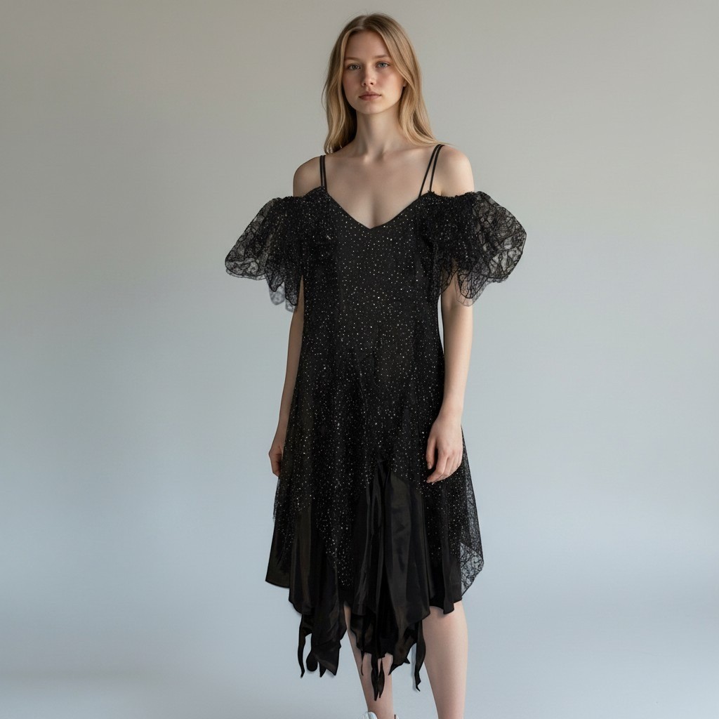 Vintage 1980s Nuance midi dress handkerchief asymmetrical hem 9 witchy goth