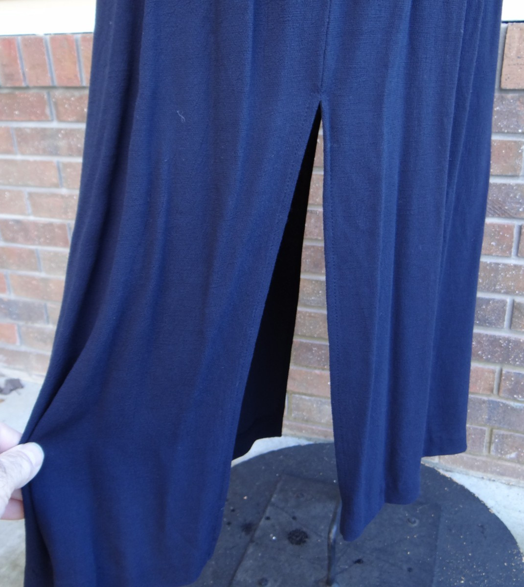Cynthia Max Navy Long Pencil Side Slits Draw String Elastic Large Rayon Skirt