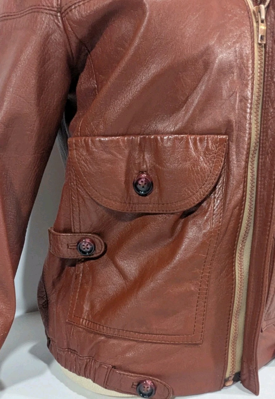 Vegas Martin Bernard leather jacket women size small cognac brown vintage 1970s