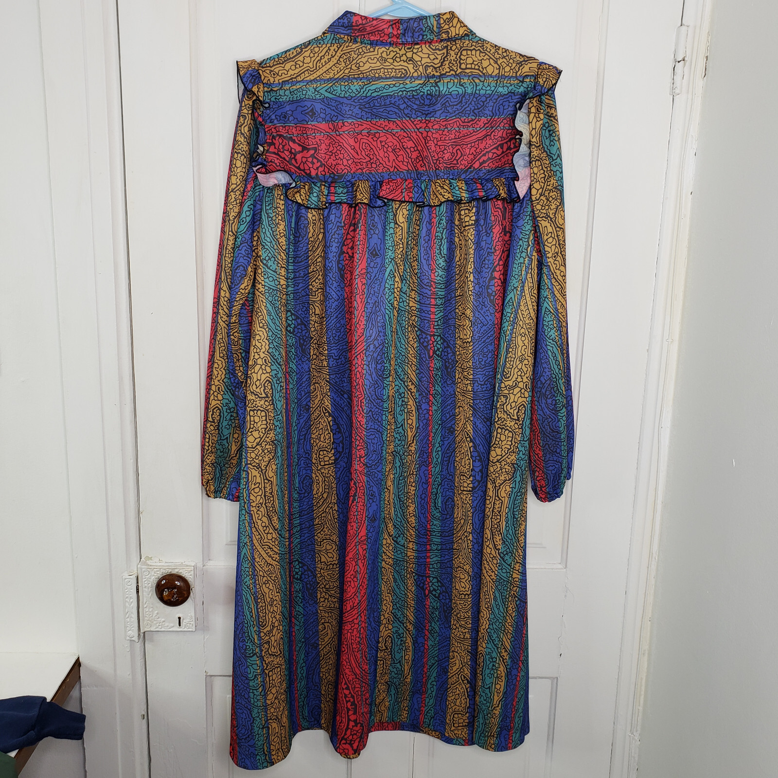 Vintage 70s Dress Womens Floral Paisley Geometric Print Hippie Shirtdress Large