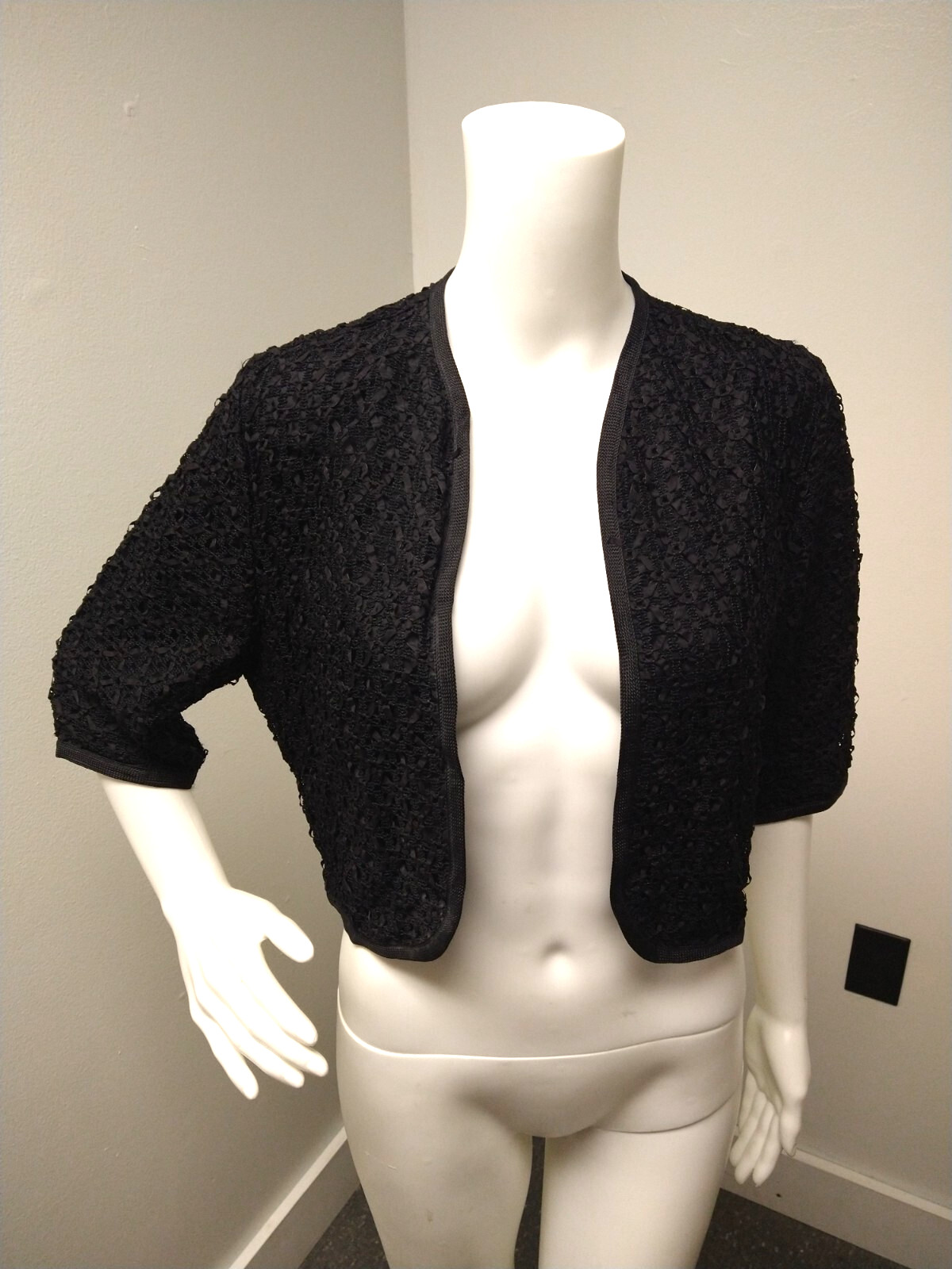 Glentex Union Bow Pattern Bolero Jacket Womens M Vintage 3/4 Sleeve Elegant 60&rsquo;s