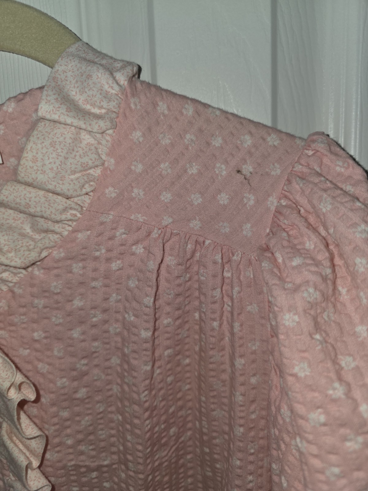 Vintage Miss Elaine Ruffle Pink Floral Nightgown (Medium)
