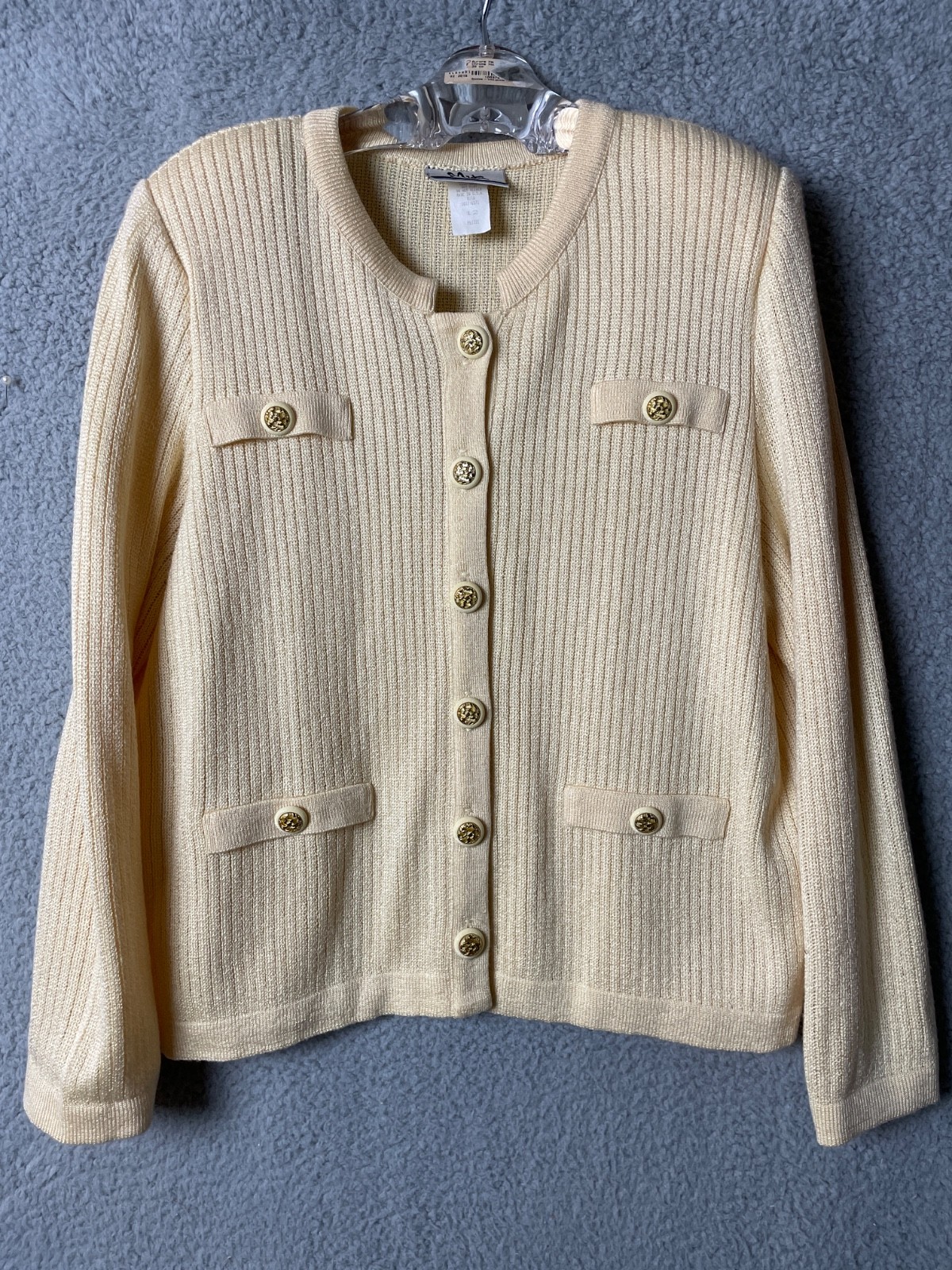 VTG Mita Cardigan Womens 12P Buttery Yellow Gold Tone Buttons Sweater Secretary