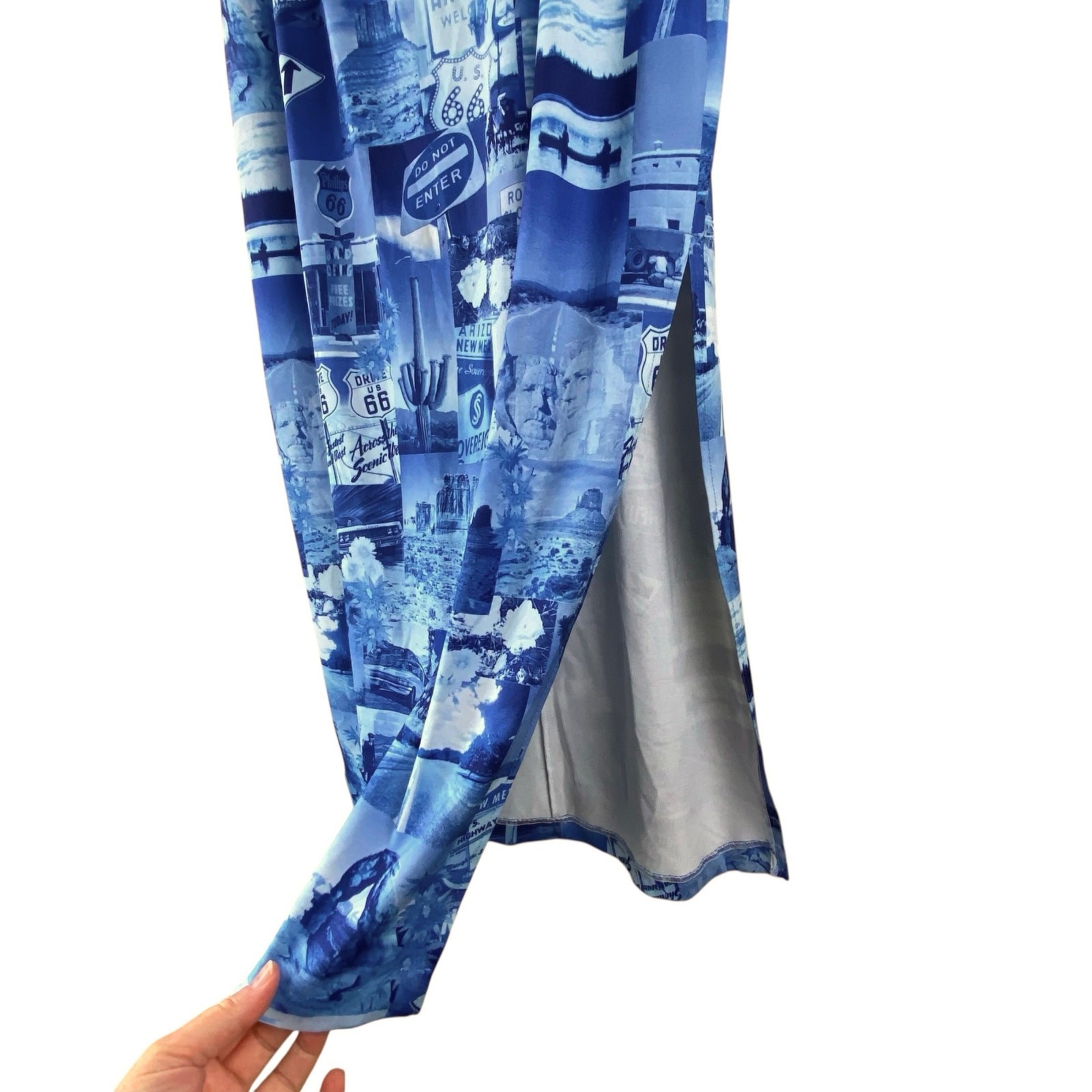 Vintage Western Graphic Midi Skirt Size L Blue Art To Wear