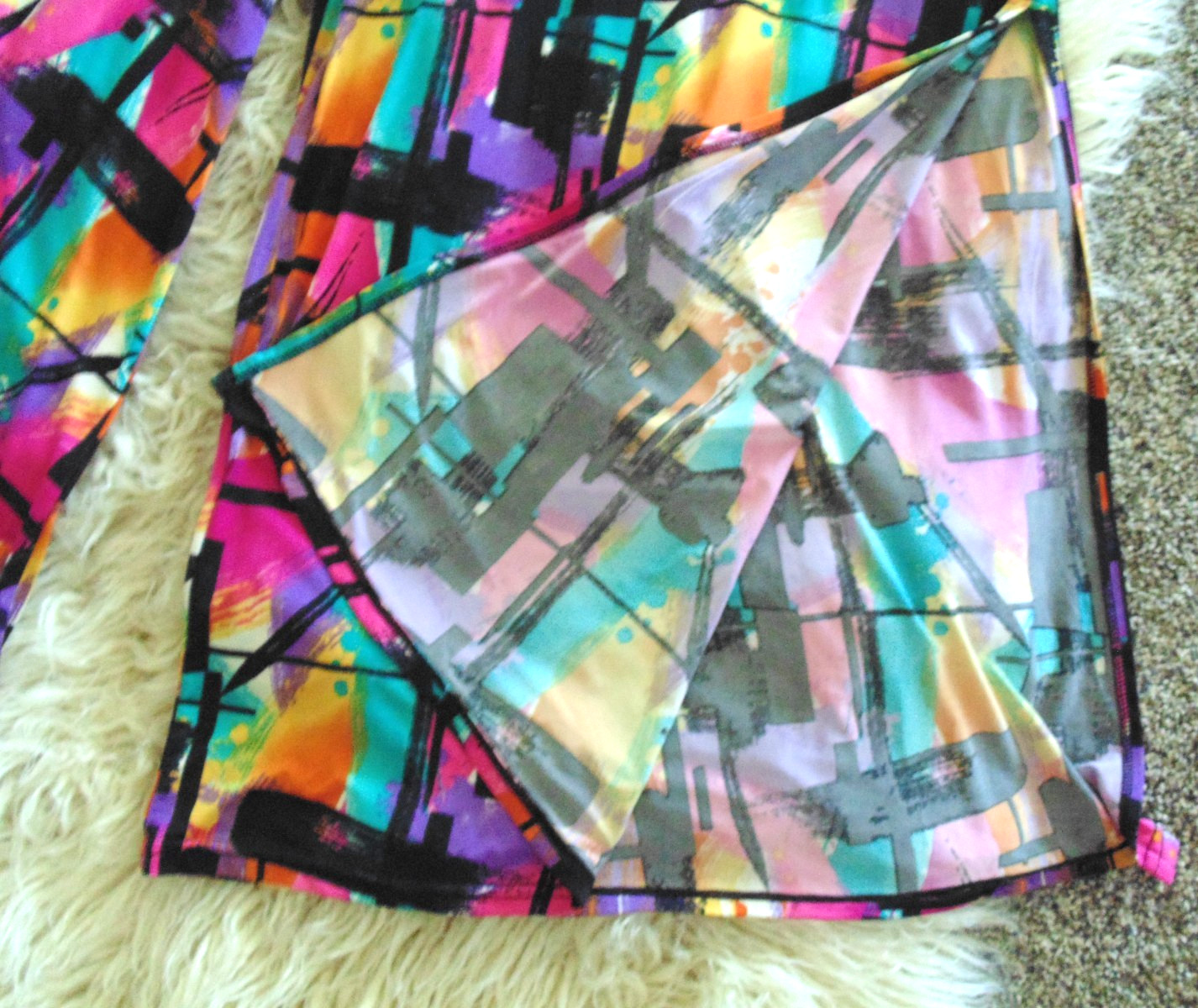 Vtg 70s Mod Psychedelic Neon Palazzo Pants Hi Rise Ultra Wide Slit Leg 32&Prime;w x31&Prime;
