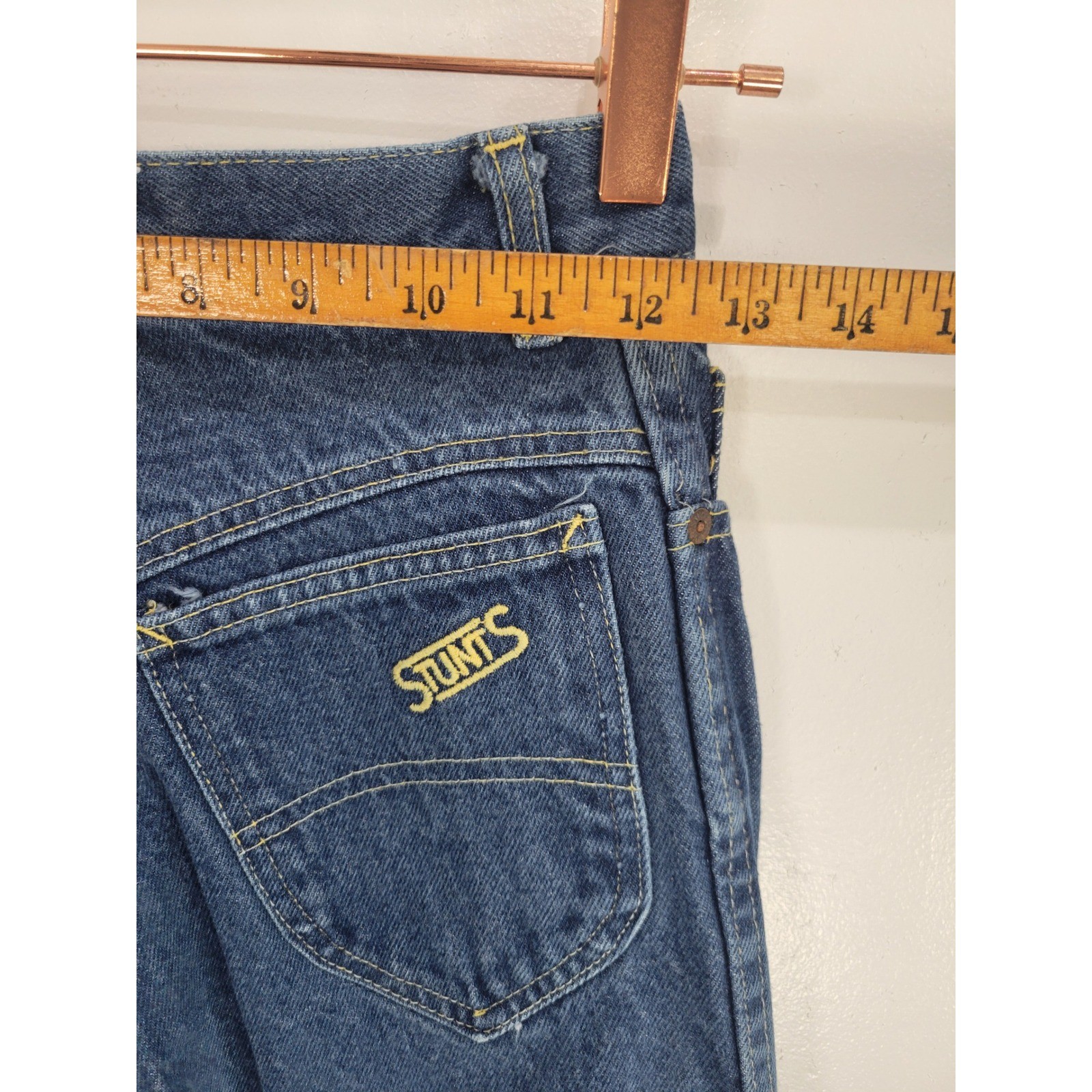 Vintage Stunts High Waisted Straight Leg Blue Denim Jeans Made in USA 25 Waist