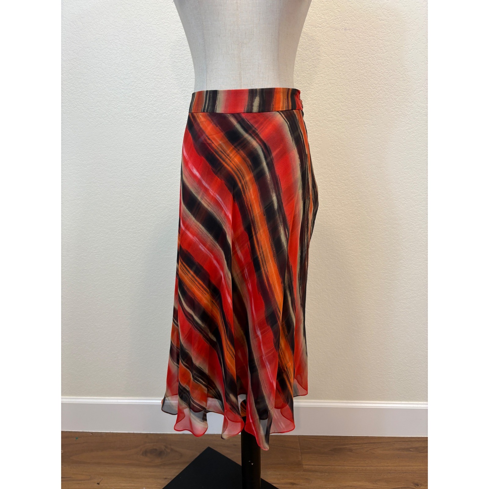NWT vtg 90s Jones New York Silk Skirt 14 Red Orange Midi Boho Indie sleaze