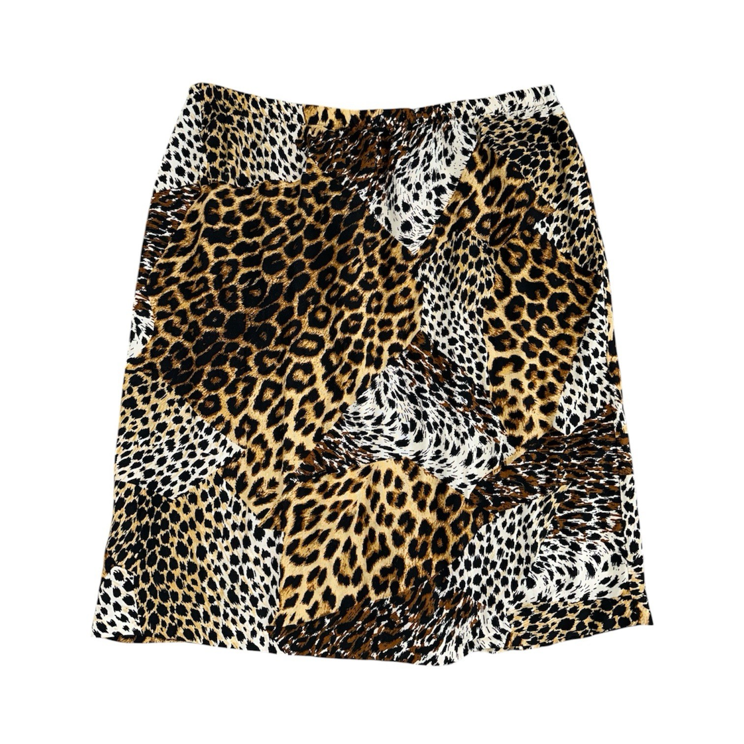 Vintage 90s S.L. Fashions Patchwork Leopard Print Skirt Size 22 Made In USA