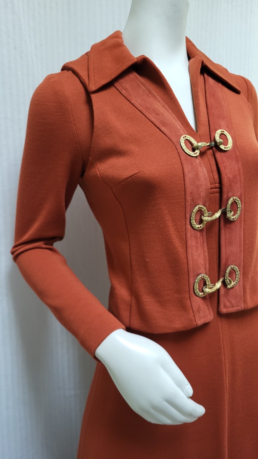 Vintage 1960/70s ALAMOR Rust Orange Double Knit Dress + Vest – Size S