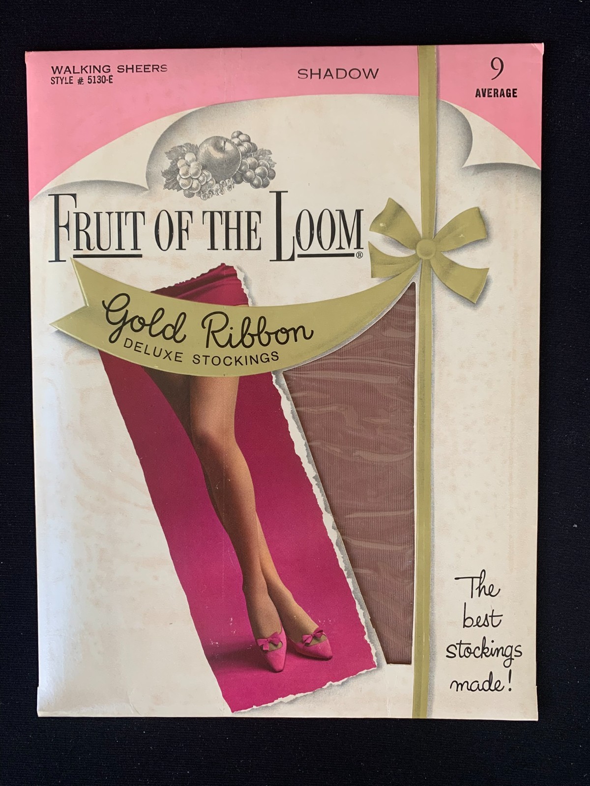 Vintage Fruit Of The Loom Nylon Stockings Gold Ribbon Deluxe Walking Sheers Sz 9