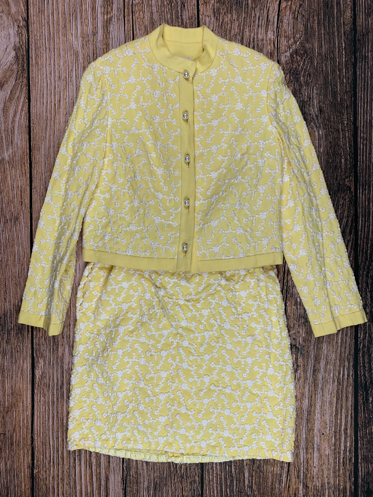 A.F. Boutique Anne Fogarty Yellow Suit Dress Blazer Sz Vintage 8 W-24 B-31 (S)