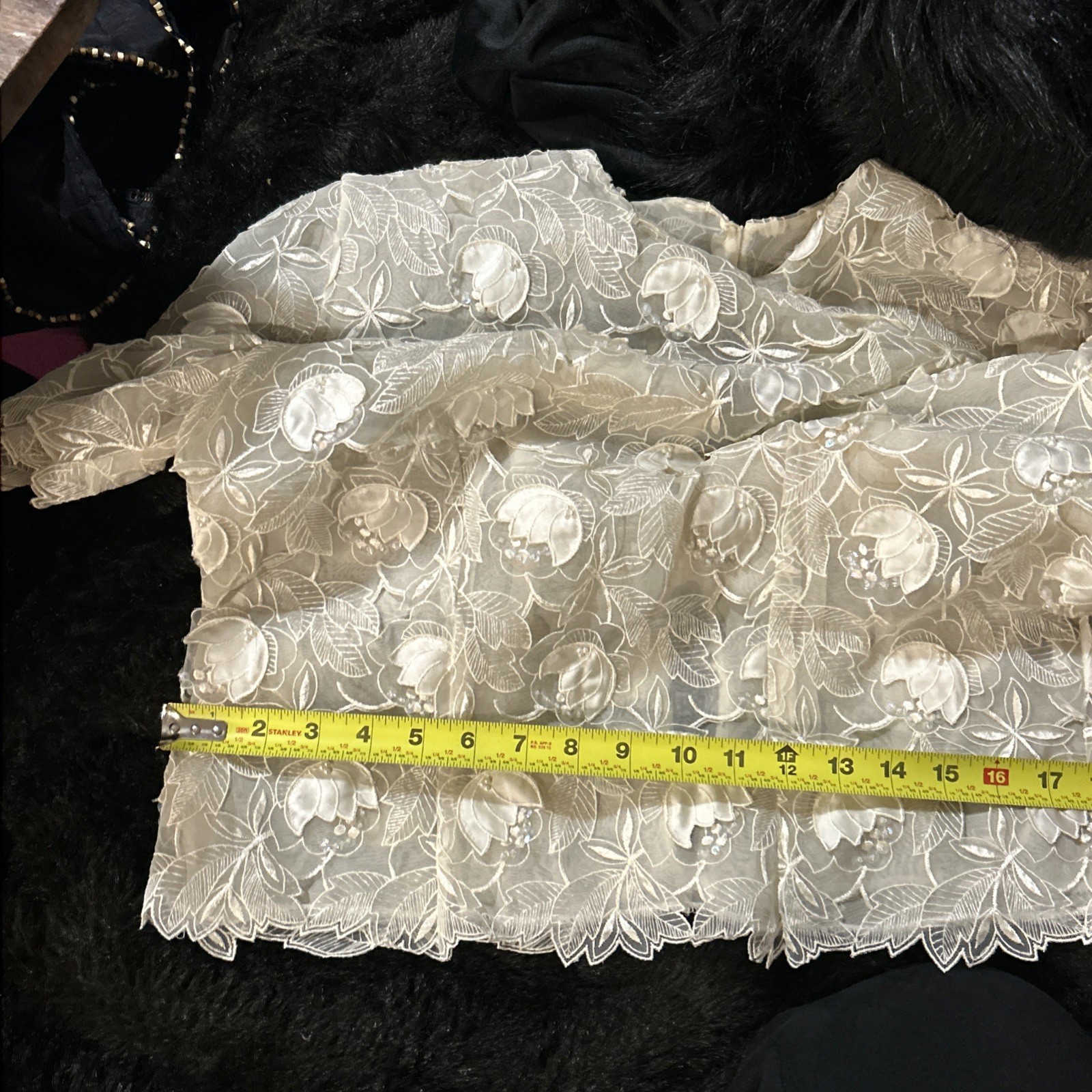 Vintage Beaded/Sequined Appliquéd Lace Top Pearl Style Buttons & Peekaboo Back