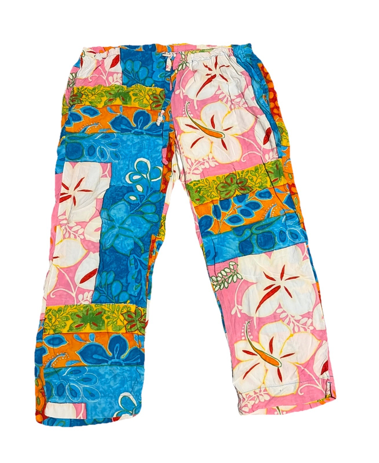 Vintage Jams World Floral Colorful Pants Capri Women’s Size M Hawaii 100% Rayon