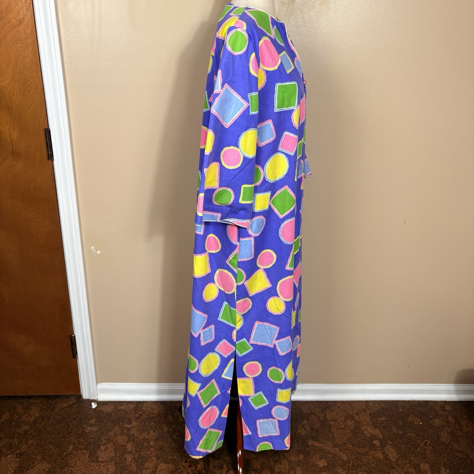 Vintage David Brown California Geometric Maxi Dress Art Teach 80s 90s Size L