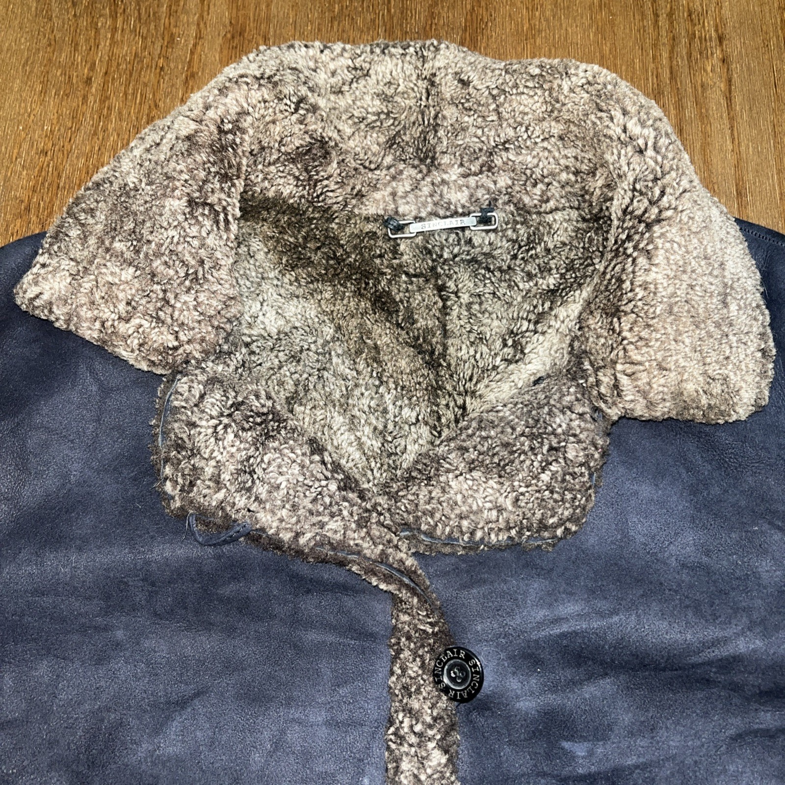 Vintage Sinclair Shearling Coat Suede Sheepskin Made in Italy 46 Fuzzy Buttons