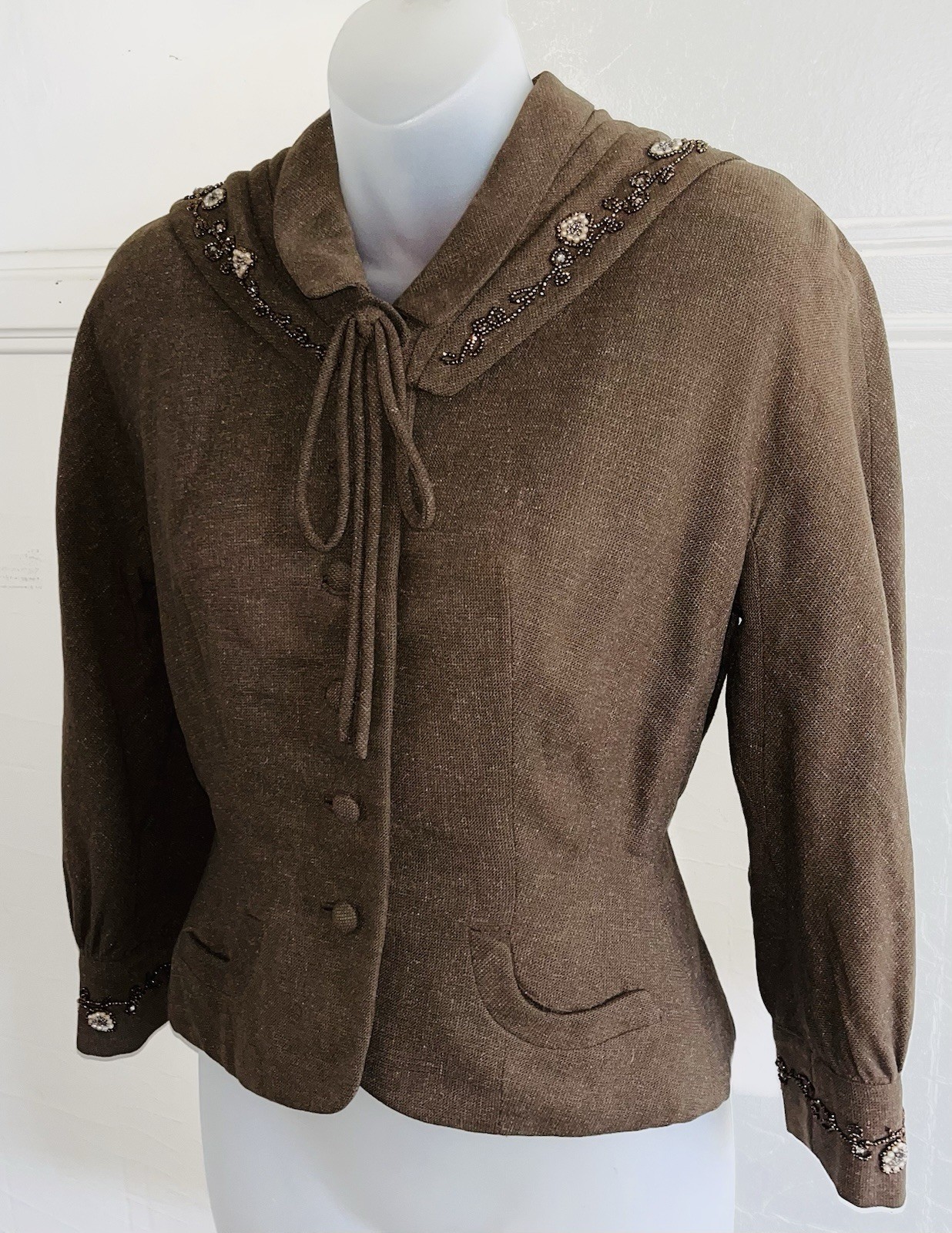 1940s Vintage WWII Chas Kupersmith Sailor Collar Beaded Gabardine Blazer Jacket!
