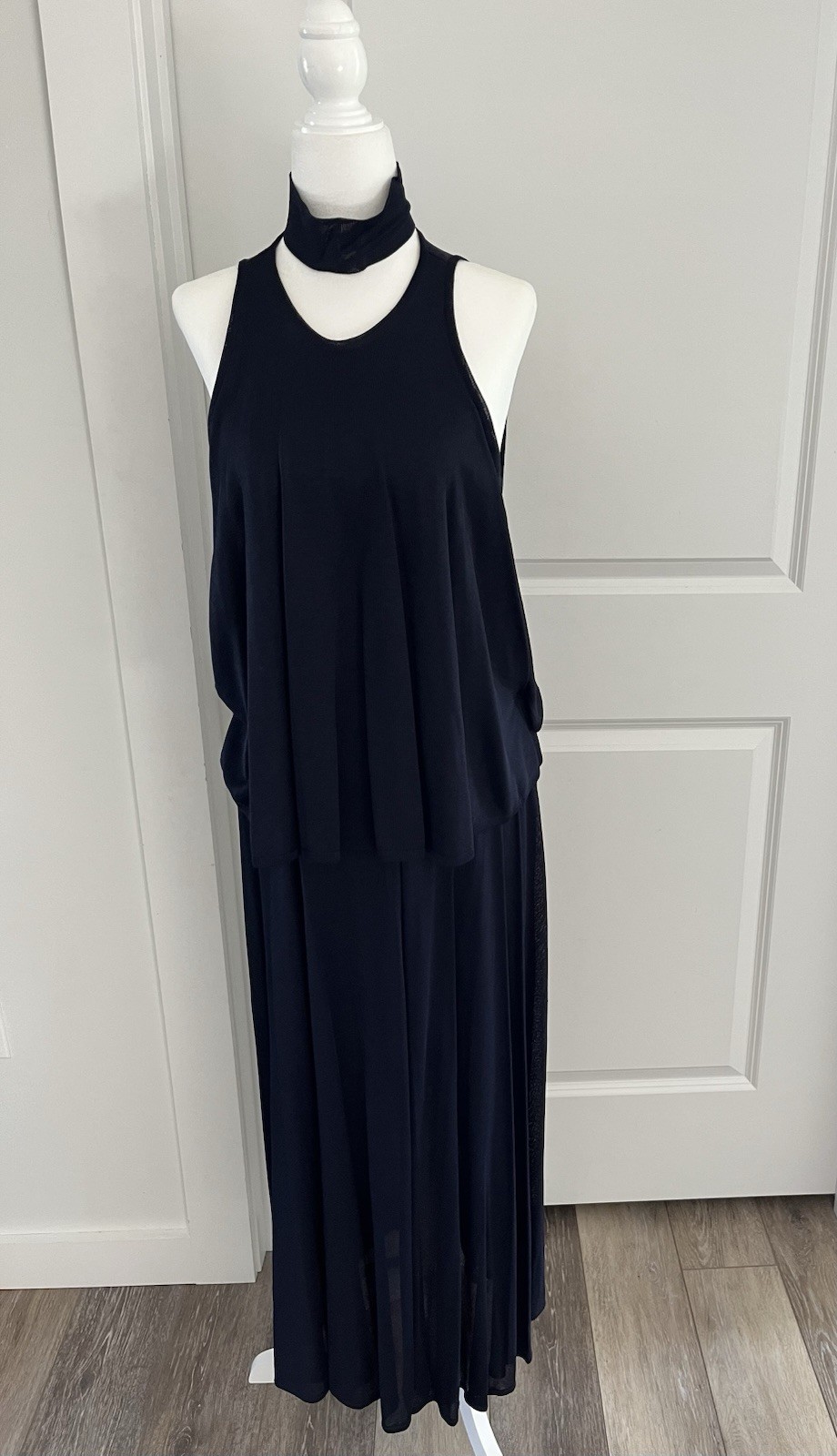 Vintage 80s Marina Spadafora 2 Pc Set Skirt Sleeveless Blouse Choker Neck Blue M