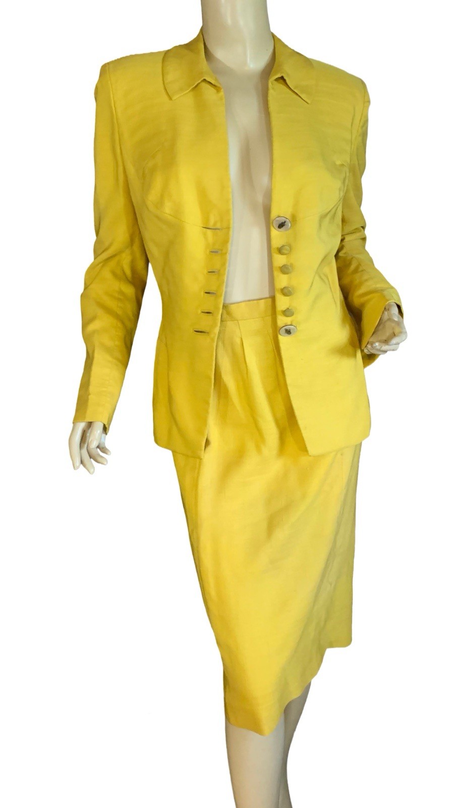 WOMEN&rsquo;S IRENE LENTZ VINTAGE 1950&rsquo;S YELLOW SILK BLEND SKIRT SUIT SIZE S