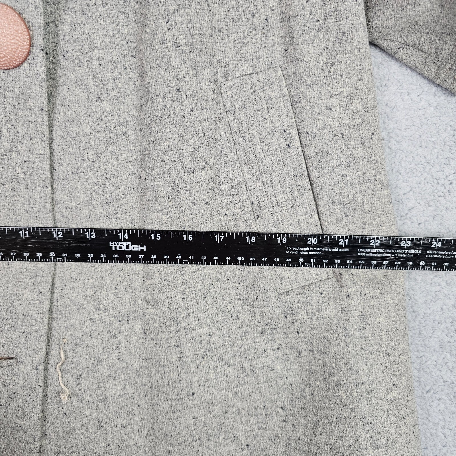 Vintage 50s Swing Coat Large Gray Wool Tweed Peter Pan Collar Button Up Pockets