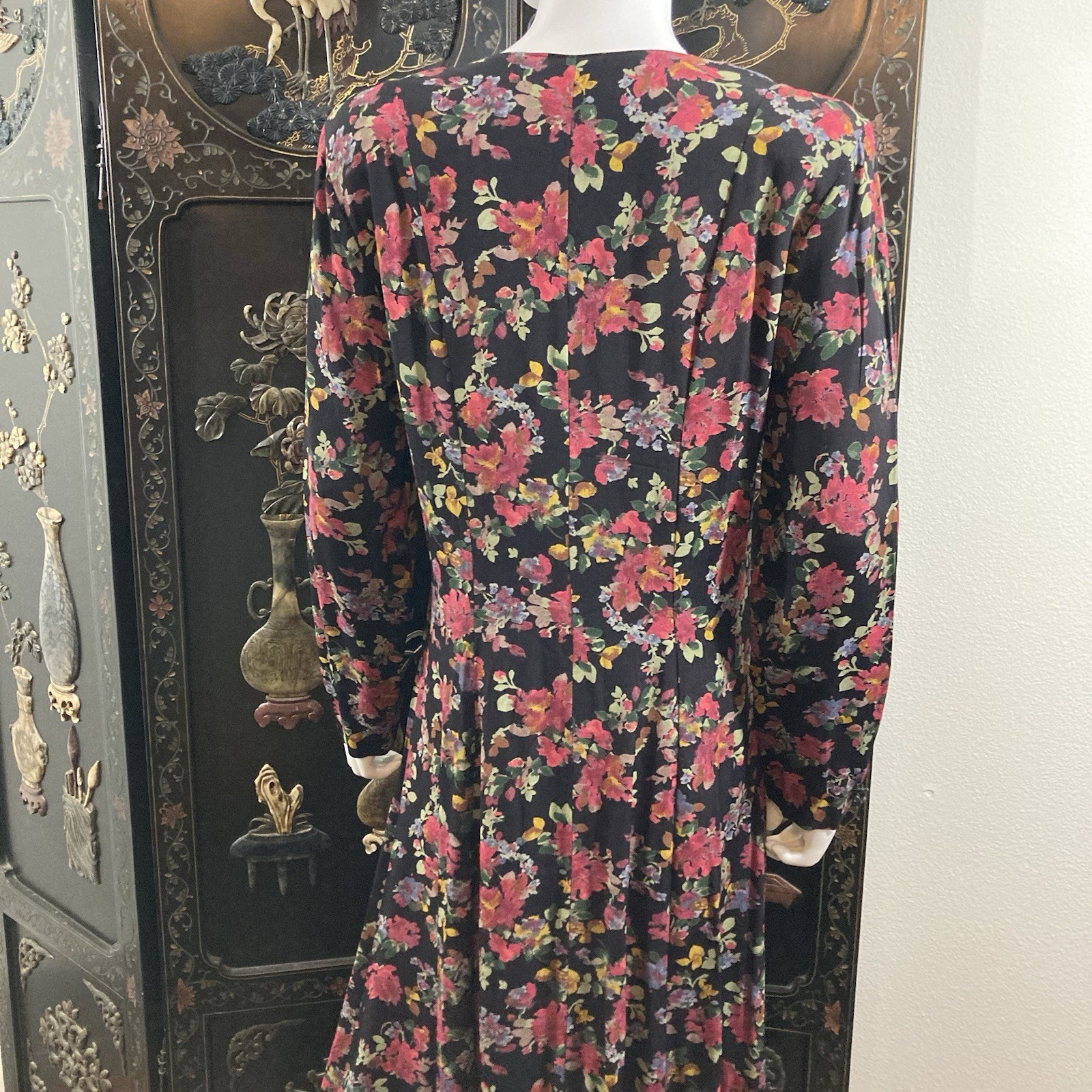 Express Compagnie Internationale Vintage 90&rsquo;s Dark Floral Long Sleeve Maxi Dress