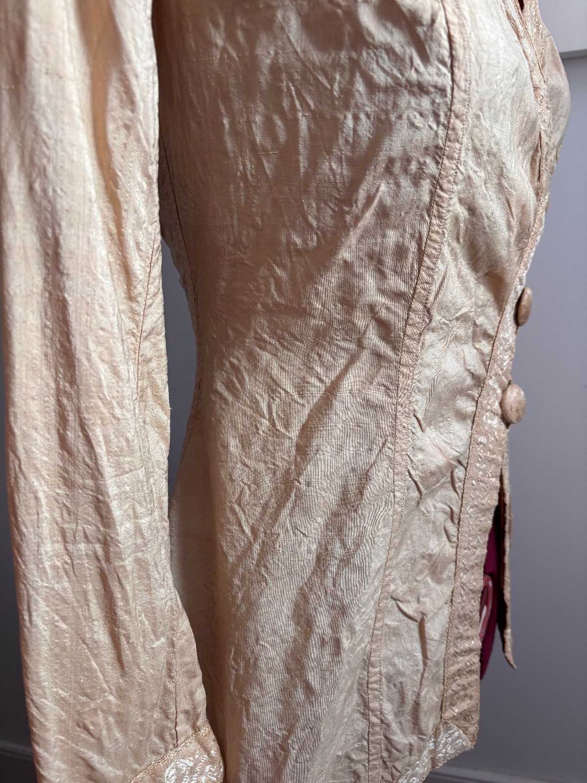 Antique Edwardian Silk Bodice Jacket Ivory Brocade Trim 1900 Victorian Renfaire