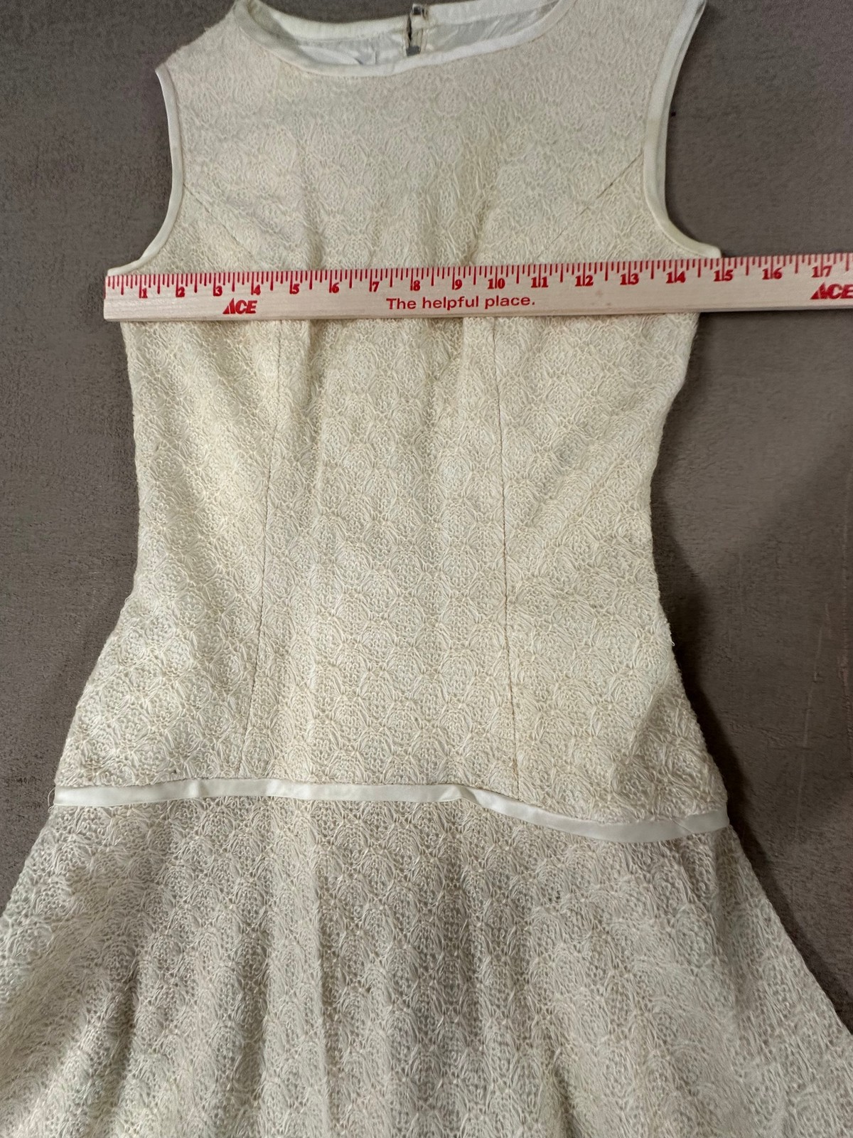 Vtg Parfait Originals Womens Dress 9 Cream Ivory Lace Drop Waist Mod 60s Flared