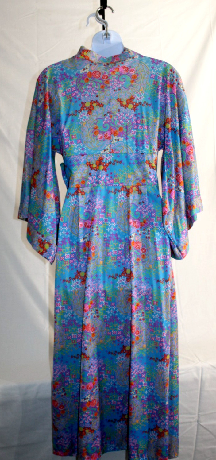 Vintage Loungewear by Gossard Nylon Long Multicolor Floral Lounger Robe Sz-Sm