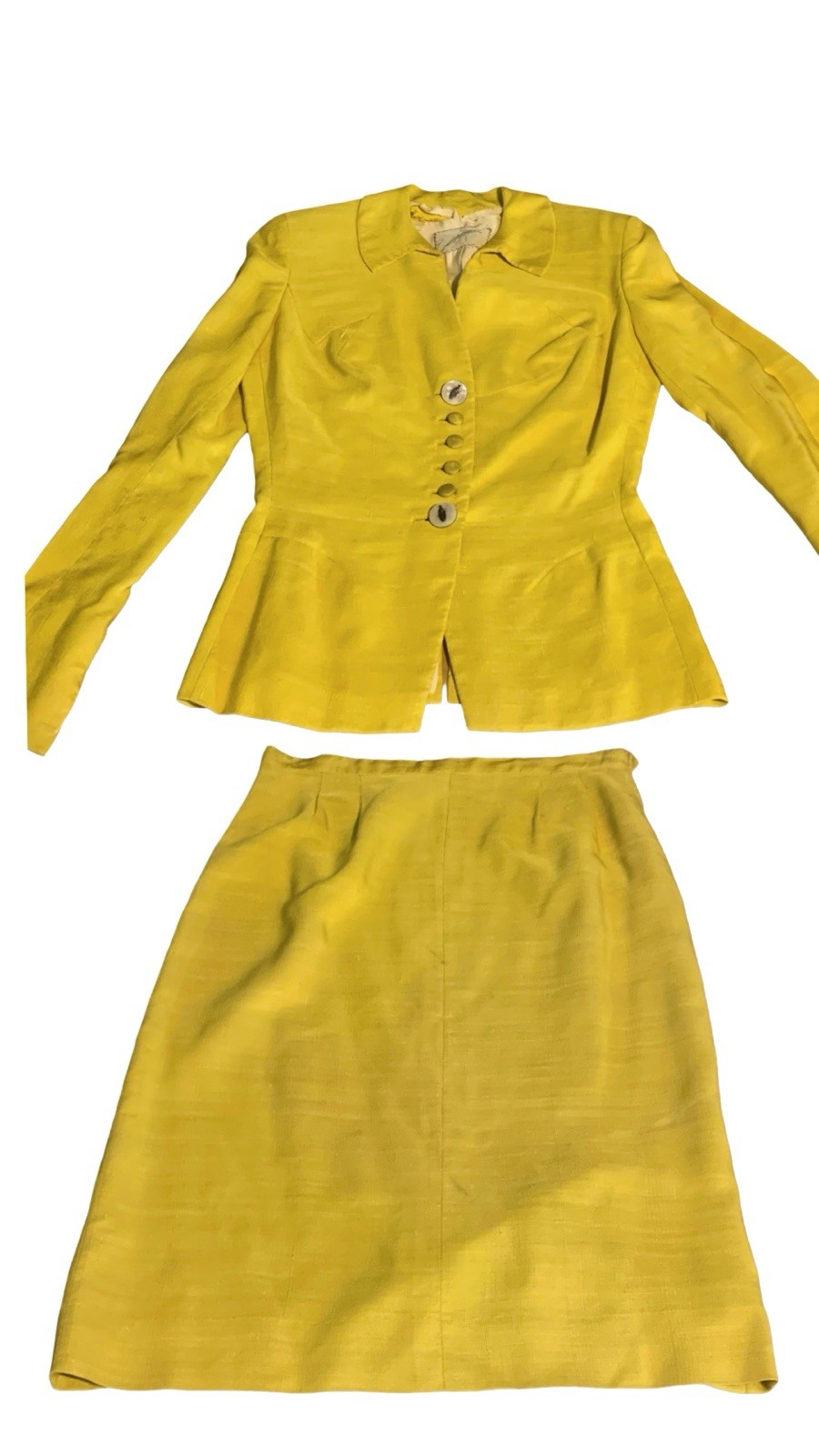 WOMEN&rsquo;S IRENE LENTZ VINTAGE 1950&rsquo;S YELLOW SILK BLEND SKIRT SUIT SIZE S