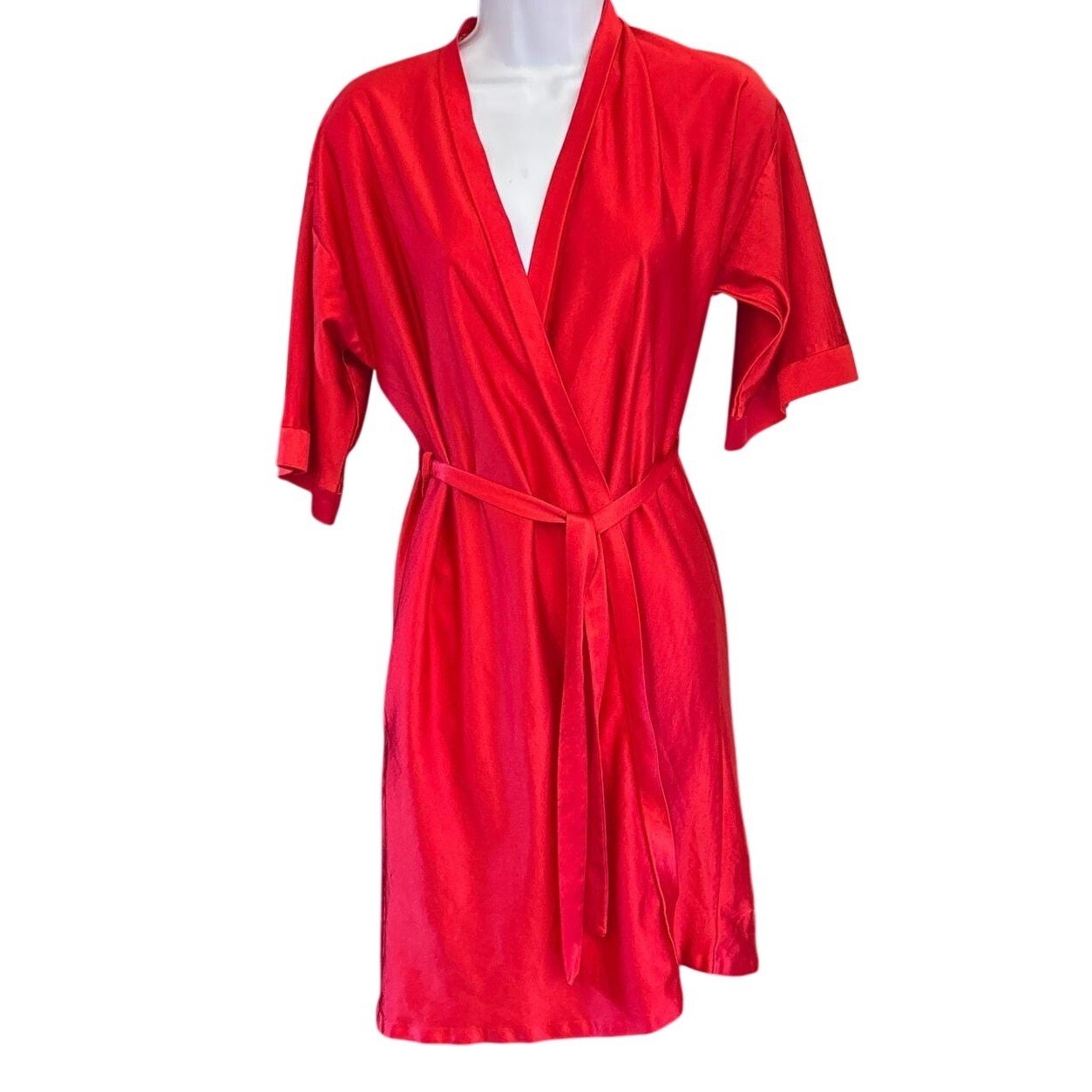 Vintage Cristina Red Satin Robe Old Hollywood Glamour Retro Loungewear Wrap