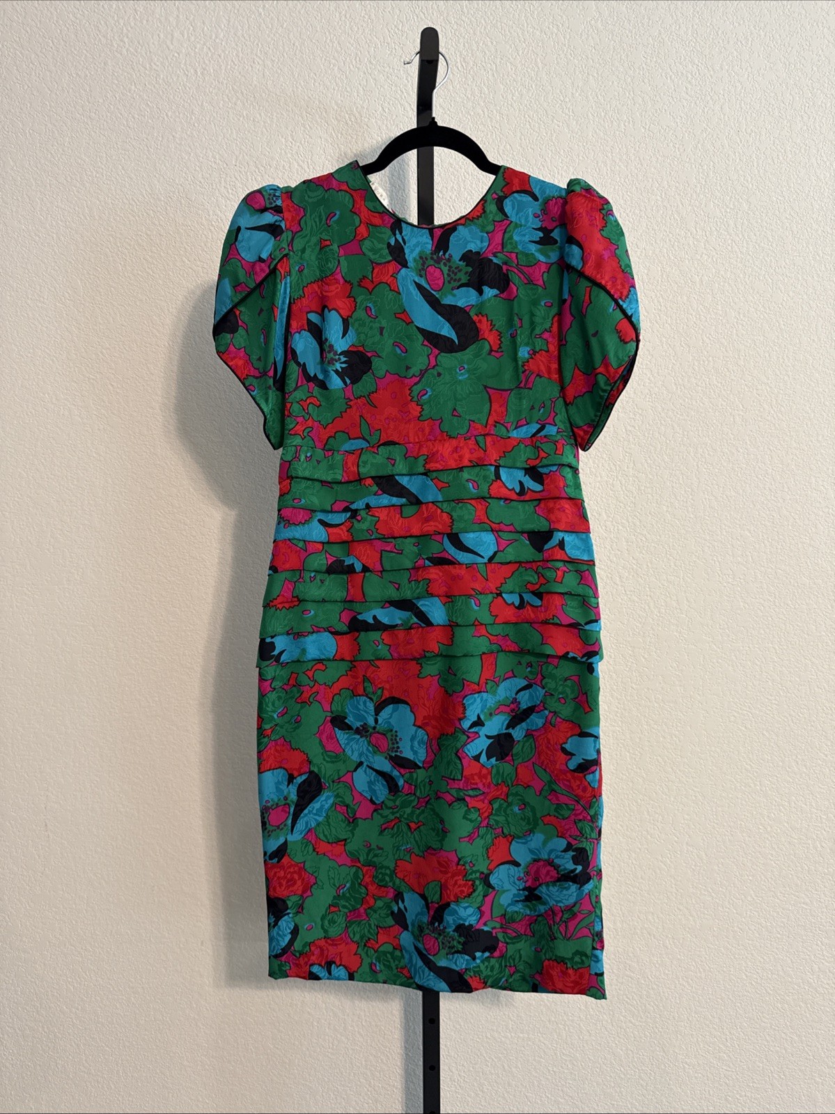 Vintage Flora Kung 100% Silk Bright Floral Dress Puff Sleeve – Sz 4
