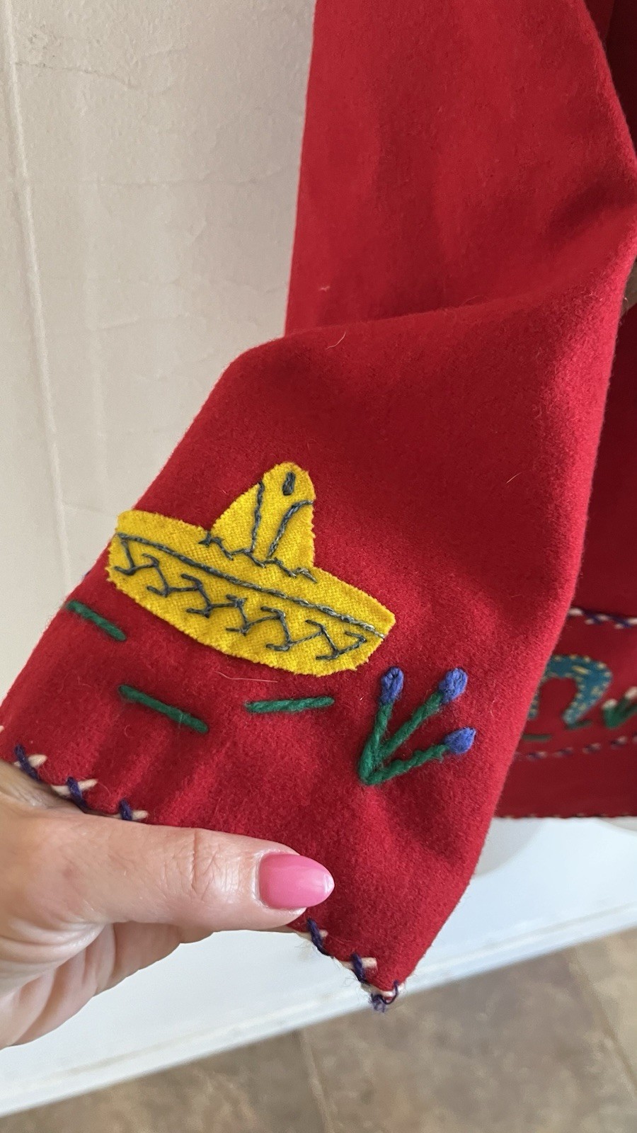 Vtg LOPEZ 1940s Mexican Wool Embroidered Tourist Jacket Bright Red-Sz XS EUC!