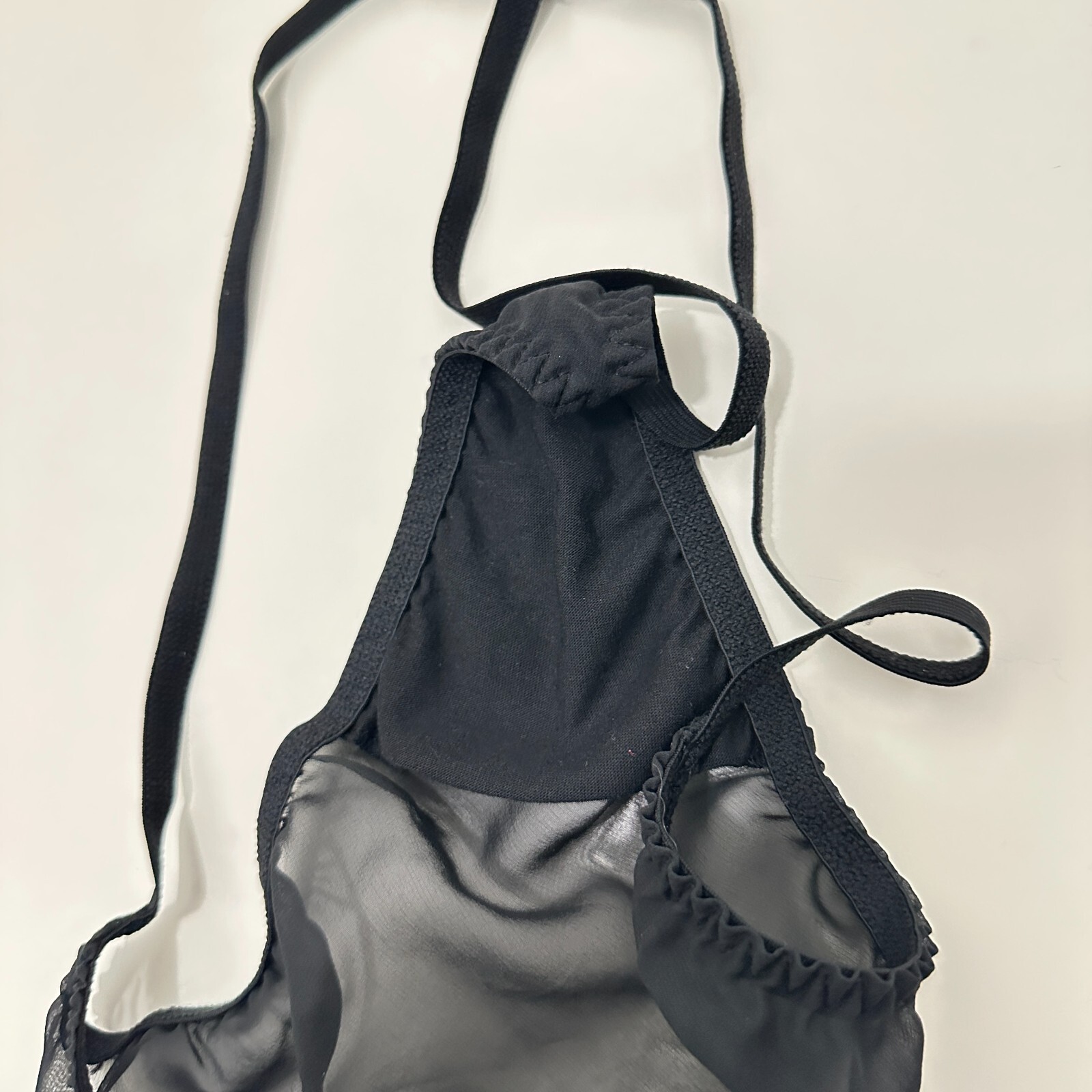 Cacique String Thong Panty 100% Silk Size 18/20 Black Sexy G-String Sheer