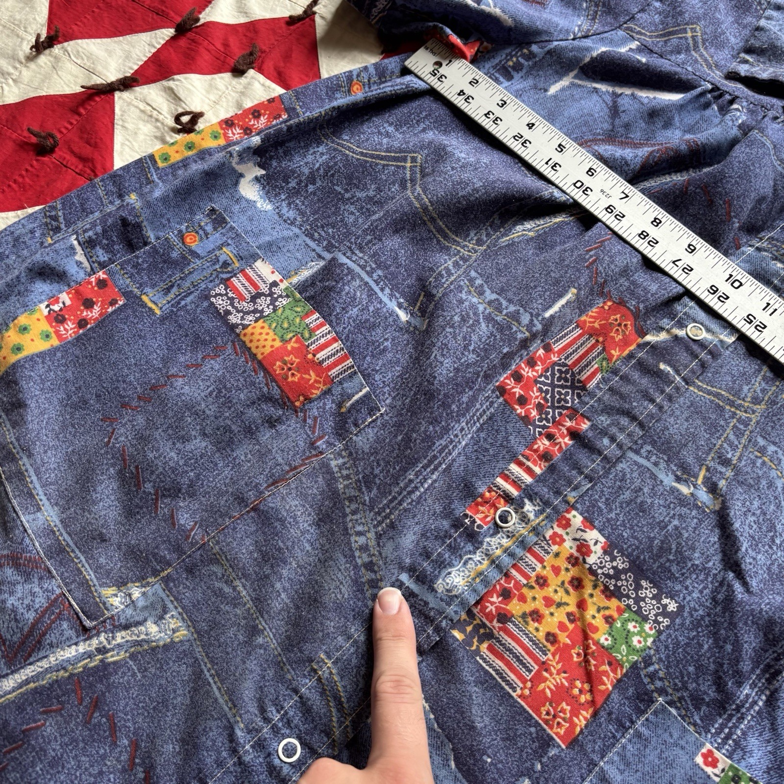 Vintage 1970s Patchwork Print Smock Dress Women’s Poly Blend As Is Hippie