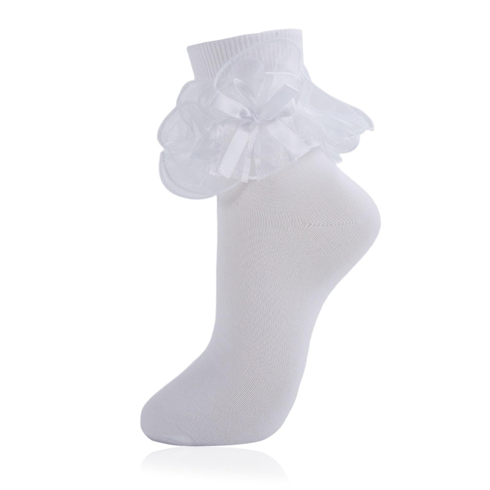 MKYSZLT 1 Pair Women Big Ruffle Ankle Socks Adlut Double Lace 9-11, White