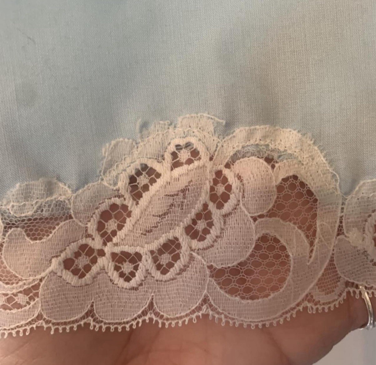 VINTAGE Powder Blue Half Slip w Lace Trim Size S