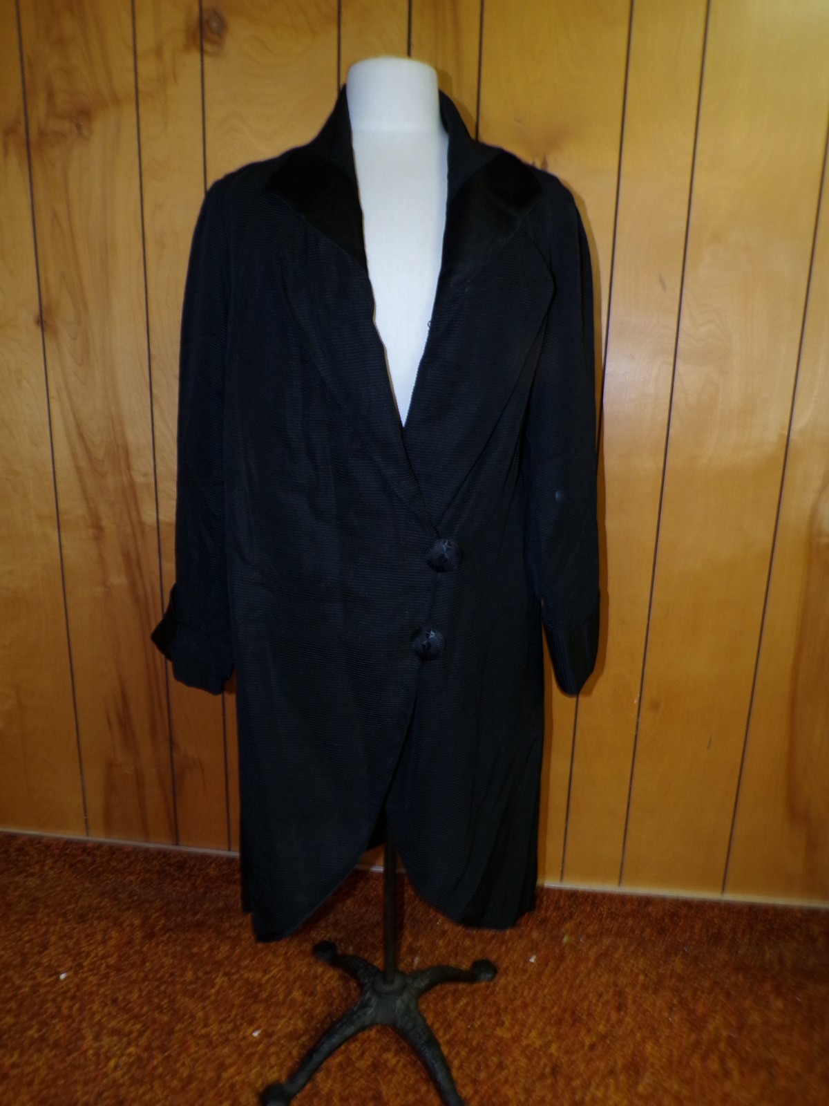 Antique Faille Black Opera Coat Satin Lining Bust 46&Prime;