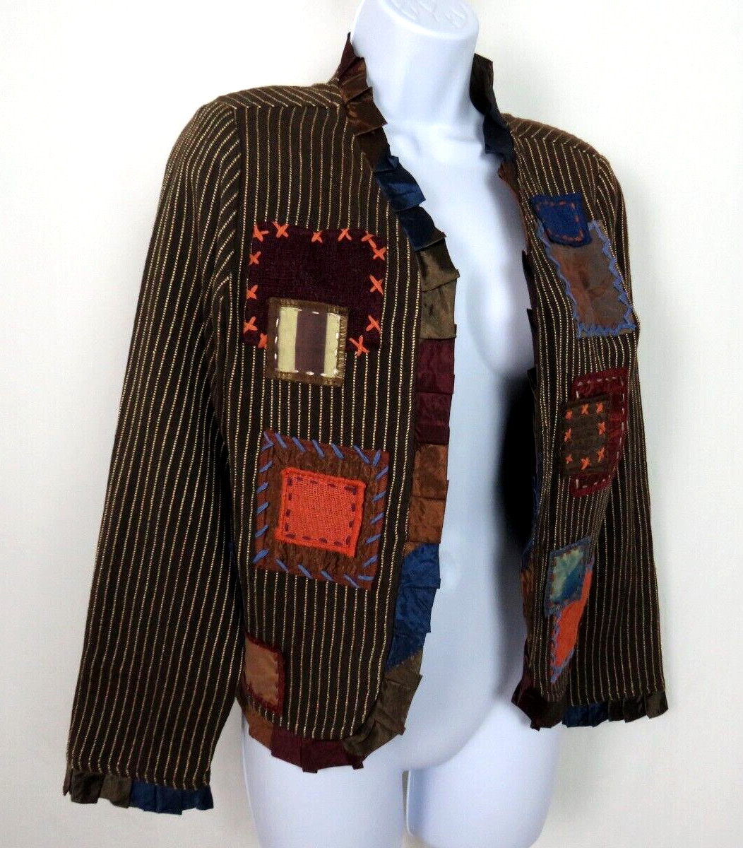 VTG 1990s 2000s SHARON ANTHONY BY CRYSTAL STRIPED PATCHWORK JACKET SIZE MEDIUM