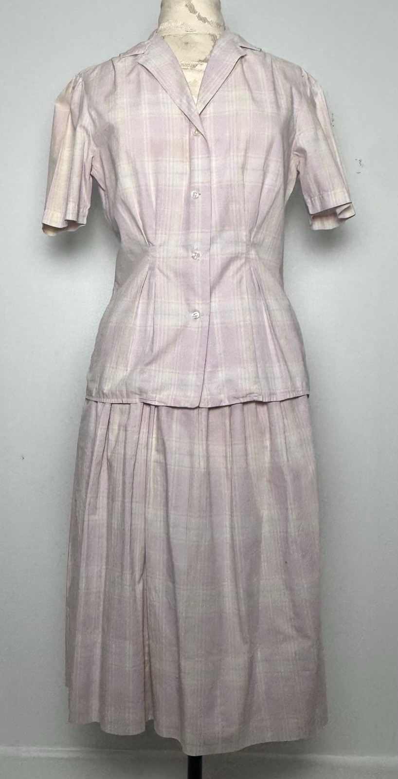 Vtg F.R. Tripler 2 Pc Skirt Top Set 8 Lavender Plaid 40s Tea Dress S/M
