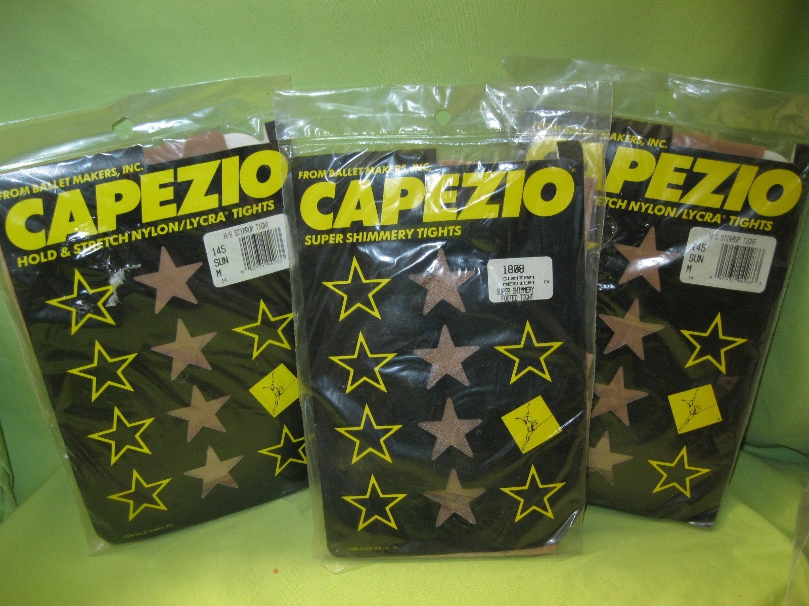 Vintage 1990 Ballet Makers CAPEZIO Suntan TIGHTS 3 Pairs MEDIUM Stirrup & Footed