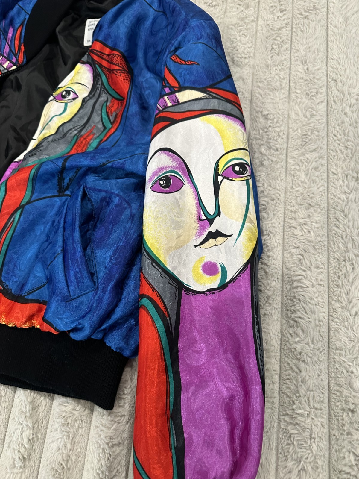 Vintage Picasso Inspired Abstract Art Bomber Jacket Blue Multicolor Korea