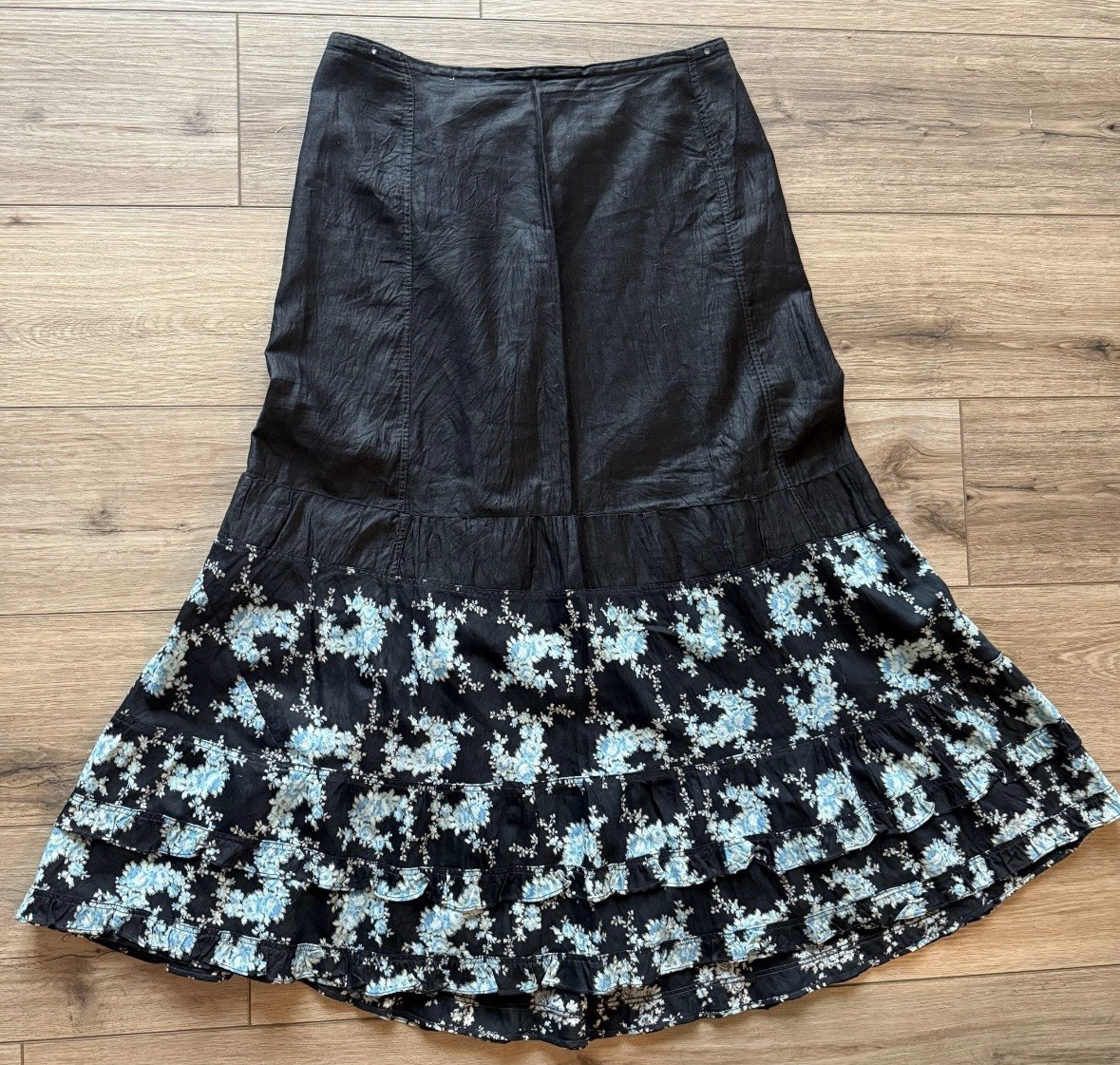 W 32 Sweet Antique Black Calico Edwardian VictorianCotton Skirt