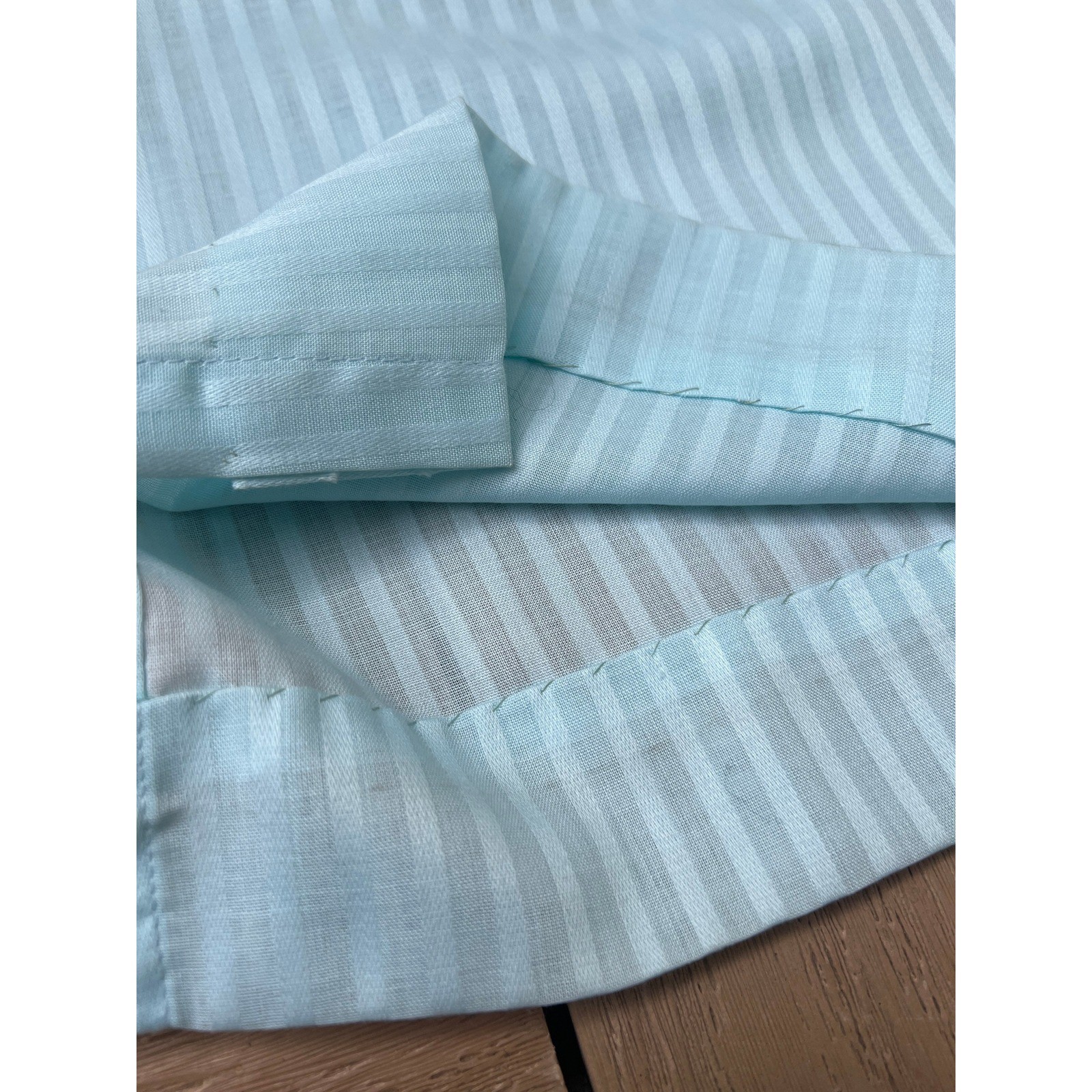 Victorian style blue striped long sleeve blouse lace accents made by Judy Bond