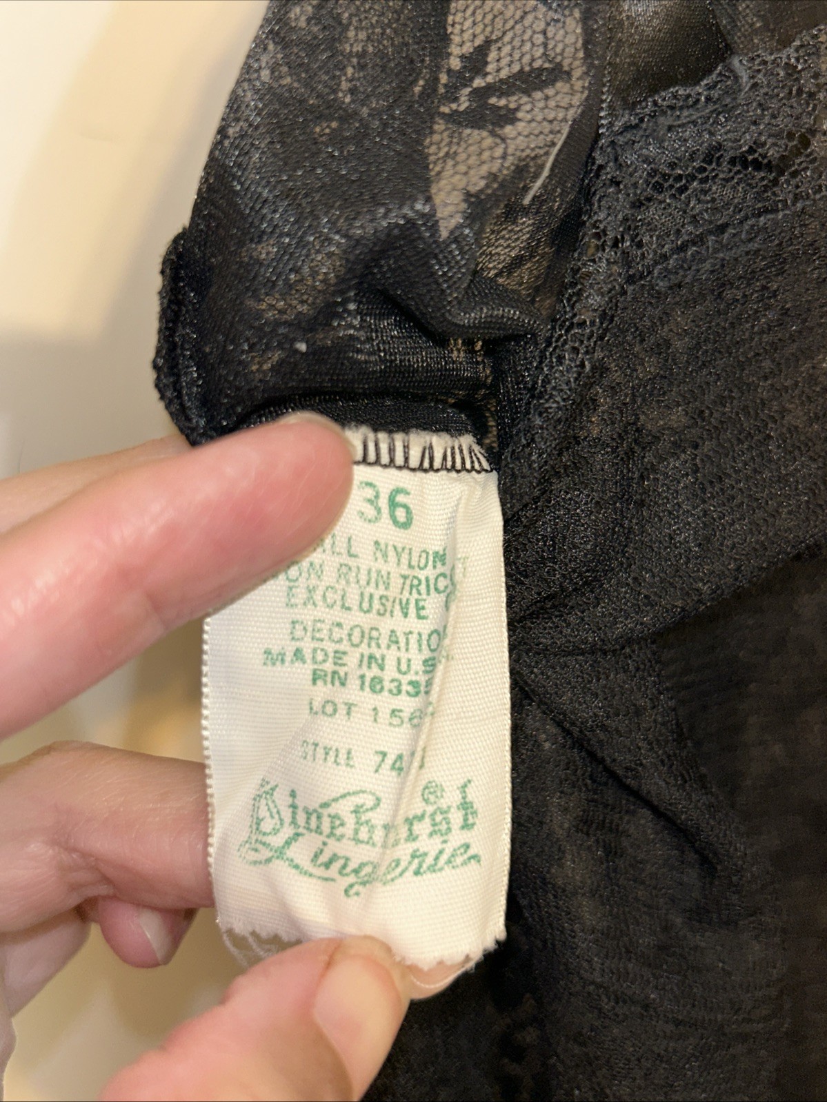 Vintage Pinehurst Black Lingerie Full Floral Lace Sheer Slip Dress Gown 36