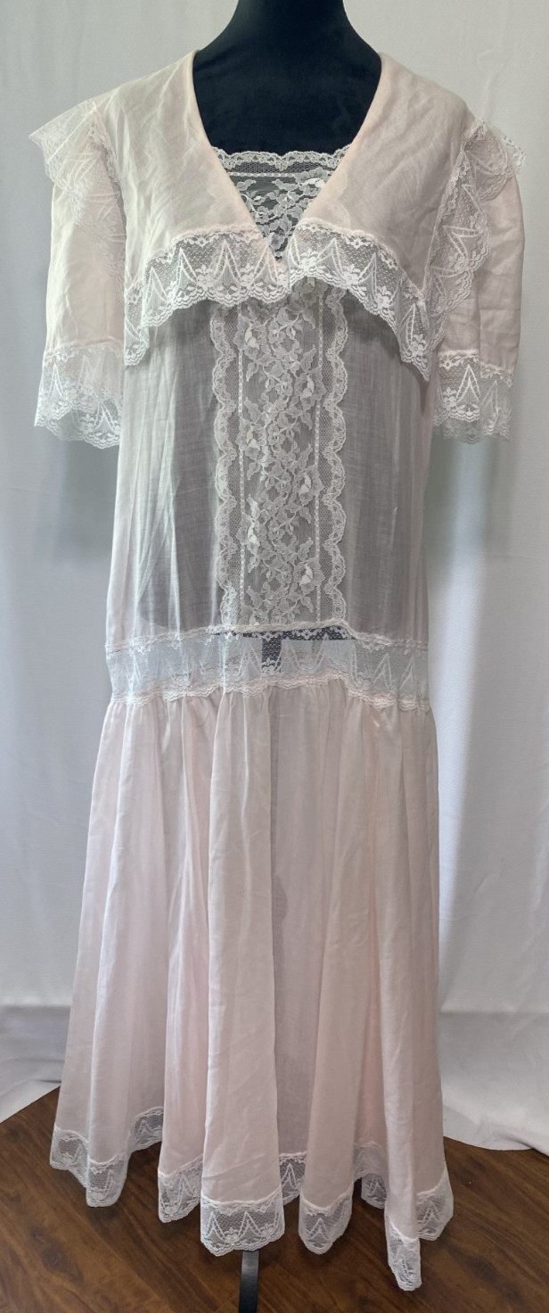 Vintage 80s Jessica McClintock Lace Drop Waist Maxi Dress USA 13/14 Pink