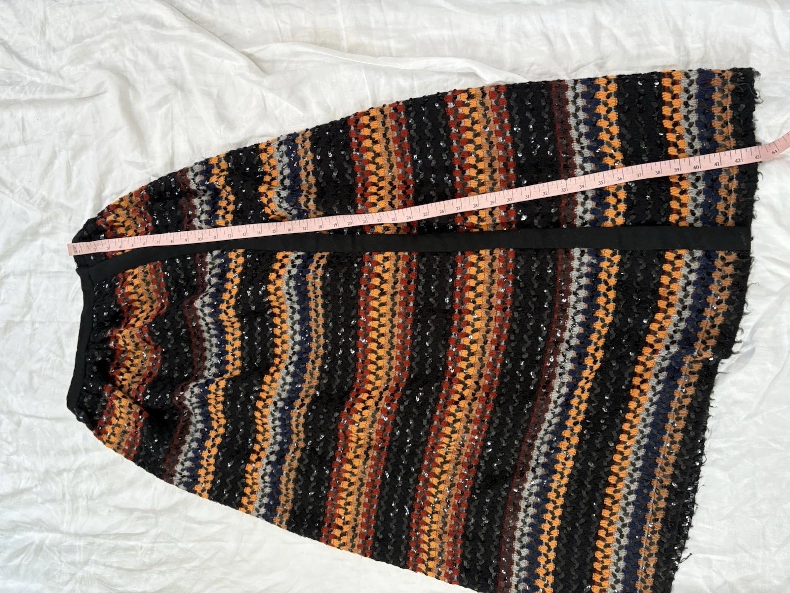 Vintage Lilli Diamond Crochet Sequin BOHO MAXI Skirt Small Black Striped STRETCH