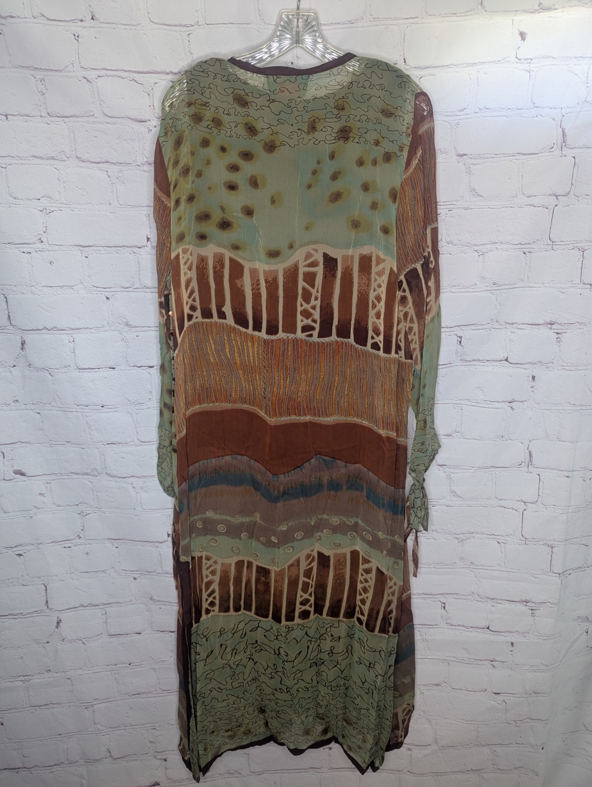 ASHRO 2 Piece Long Dress/Duster Jacket Set Brown Green Copper Size M