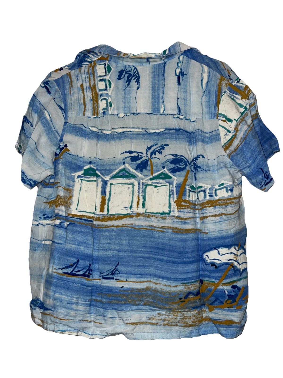 VTG 80s 90s Jams World Mist Pattern Women’s Button Up Shirt Blue Hawaiian Print