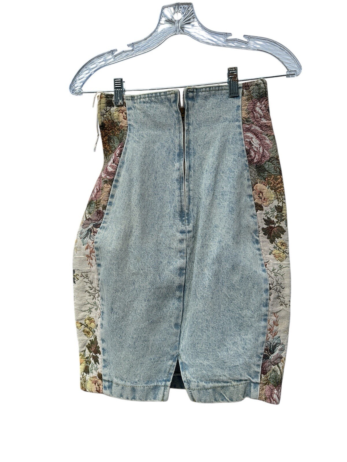 1990s, Vintage Denim Jacket Skirt Set, Cropped Tapestry Floral, YES Brand, Small